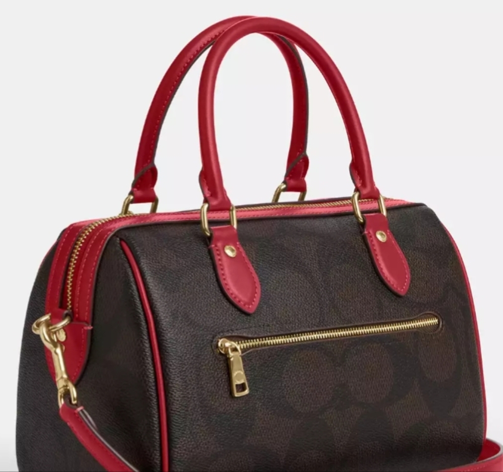Coach Rowan Satchel Red and Brown Leather Crossbody Bag